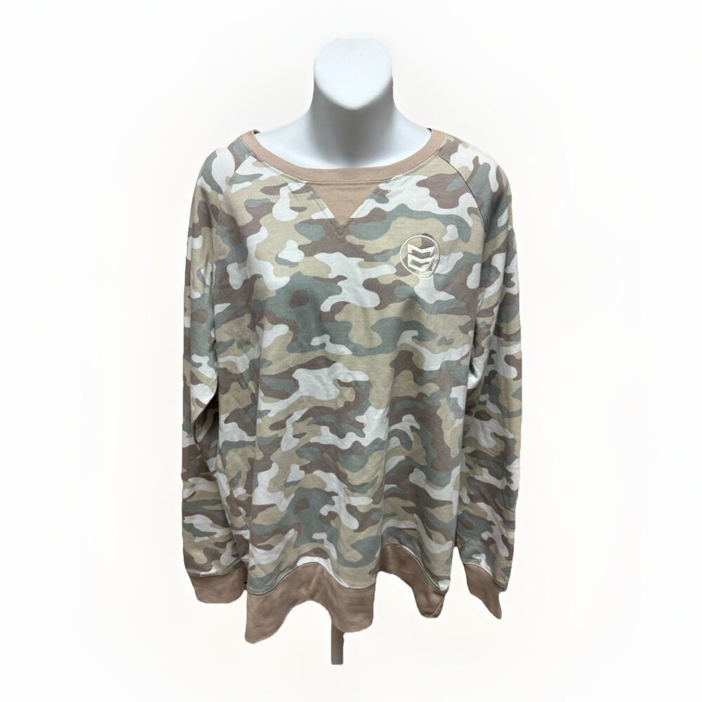 MTN OPS Womens Large Camo Crewneck Sweatshirt Cotton Blend Long Sleeve Pullover